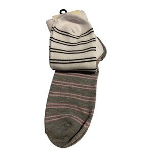 Anthropologie Womens Striped Socks 2-Pack Grey & White Polyester & Cotton Blend